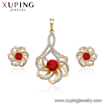 64544 Xuping vogue gold jewelry set for women pendant and earrings noble flower shaped two pieces set